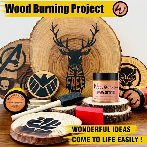 LAOBIAO Wood Burning Paste Beeswax Kit, 1 Jar Wood Burning Gel with 1 Jar Beeswax Paste, 2 Foam Paint Brushes and Squeegees for DIY Arts and Crafting & Stencil Wood Burning in Saudi Arabia