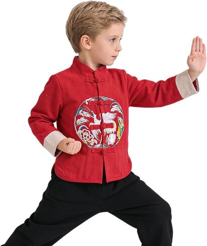 Pukdaswr Boy Tang Suit Retro كم طويل قميص السنة الصينية الجديدة الزي الملابس الصينية التقليدية للأطفال جاكيتات معطف in Saudi Arabia