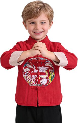 Pukdaswr Boy Tang Suit Retro كم طويل قميص السنة الصينية الجديدة الزي الملابس الصينية التقليدية للأطفال جاكيتات معطف in Saudi Arabia