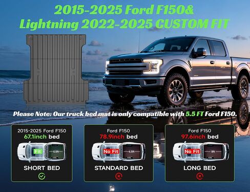 بطانة سرير الشاحنة لـ Ram 1500/1500 RHO 2019-2026 وRAM 1500 Classic 2019-2024 سرير قصير (5.7 قدم، 67.4 بوصة) ليس لرامبوكس، ملحقات بطانة الباب الخلفي، حصيرة سرير مطاطية شديدة التحمل in Kuwait