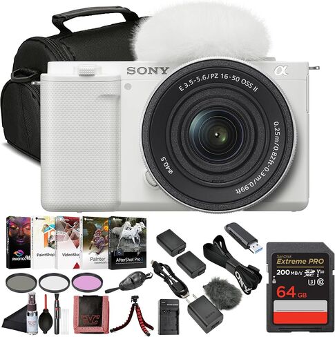 Sony ZV-E10 Mirrorless Camera with 16-50mm Lens Black ILCZV-E10L/B, 64GB Memory Card, Filter Kit, Corel Photo Software, Bag, NPF-W50 Battery, External Charger, Card Reader, and More in Saudi Arabia