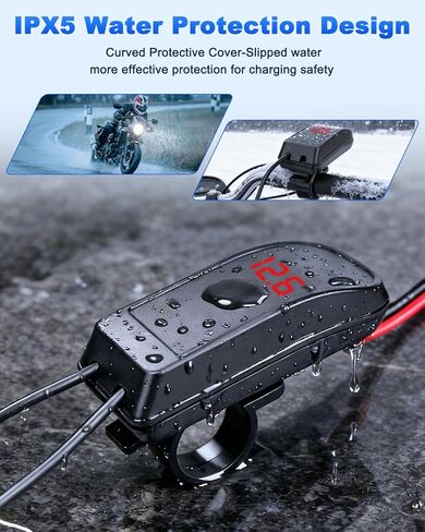 شاحن هاتف للدراجات النارية EXTRACTME، 36 وات مزدوج USB من النوع C PD 3.0 وQC 3.0 شاحن USB للدراجات النارية مع الفولتميتر ومفتاح التشغيل/الإيقاف، شحن سريع مقاوم للماء SAE إلى USB للهاتف والكمبيوتر اللوحي ونظام تحديد المواقع وما إلى ذلك in Kuwait