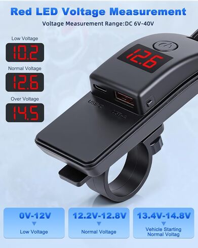 شاحن هاتف للدراجات النارية EXTRACTME، 36 وات مزدوج USB من النوع C PD 3.0 وQC 3.0 شاحن USB للدراجات النارية مع الفولتميتر ومفتاح التشغيل/الإيقاف، شحن سريع مقاوم للماء SAE إلى USB للهاتف والكمبيوتر اللوحي ونظام تحديد المواقع وما إلى ذلك in Kuwait