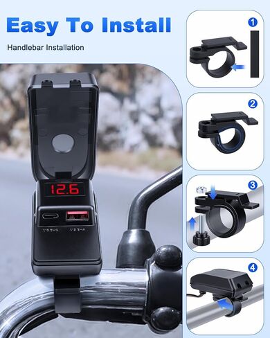 شاحن هاتف للدراجات النارية EXTRACTME، 36 وات مزدوج USB من النوع C PD 3.0 وQC 3.0 شاحن USB للدراجات النارية مع الفولتميتر ومفتاح التشغيل/الإيقاف، شحن سريع مقاوم للماء SAE إلى USB للهاتف والكمبيوتر اللوحي ونظام تحديد المواقع وما إلى ذلك in Kuwait