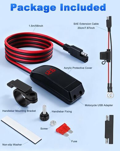 شاحن هاتف للدراجات النارية EXTRACTME، 36 وات مزدوج USB من النوع C PD 3.0 وQC 3.0 شاحن USB للدراجات النارية مع الفولتميتر ومفتاح التشغيل/الإيقاف، شحن سريع مقاوم للماء SAE إلى USB للهاتف والكمبيوتر اللوحي ونظام تحديد المواقع وما إلى ذلك in Kuwait