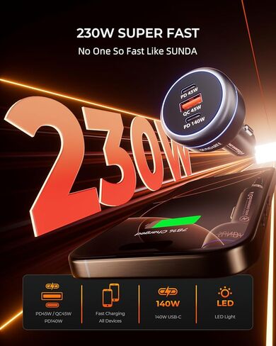 SUNDAREE 120W USB C Car Charger, Car Cigarette Lighter Adapter, Dual PD60W/PPS60W for iPhone 15/14/13/Pro Max/Pro/Samsung Galaxy and More, Fast Charger for Family Travel in Saudi Arabia