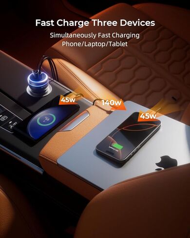 SUNDAREE 120W USB C Car Charger, Car Cigarette Lighter Adapter, Dual PD60W/PPS60W for iPhone 15/14/13/Pro Max/Pro/Samsung Galaxy and More, Fast Charger for Family Travel in Saudi Arabia