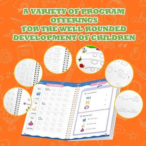 Magic Grooved Writing Practice for Kids Ages 3–8, Reusable Handwriting Workbooks with Deep Tracing Grooves – Letters, Numbers, Math & Drawing – Disappearing Ink Pens & Grips – Great Gifts for Kids in Saudi Arabia