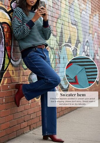 Women's Fall Casual Long Sleeve Sweaters Oversized Crewneck Striped Color Block Y2K Pullover Tops in Saudi Arabia