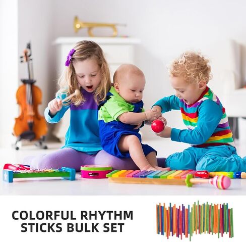 VOSAREA 50pcs Colorful Wooden Rhythm Sticks Set for Safe Natural Musical Instruments Design for Classroom Activities Boys in Saudi Arabia