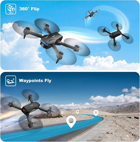 Drones with Camera for Adults 1080P HD Foldable Drone with Carrying Case Drone with One Key Take Off/Land, 3 Speed Mode, 360° Flip Dark Black in Saudi Arabia
