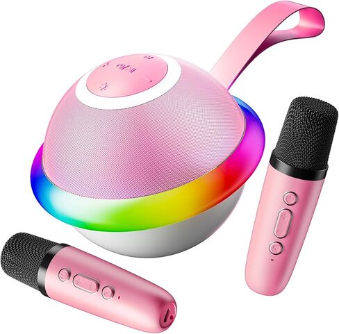 Mini Karaoke Machine for Kids with 2 Wireless Microphones, Portable Bluetooth Speaker Gift for Girls Toys 4, 5, 6, 7, 8, 9, 10, 12+ Years, LED Lights Chritmas Birthday Festival for Party, Home(Purple) in Saudi Arabia
