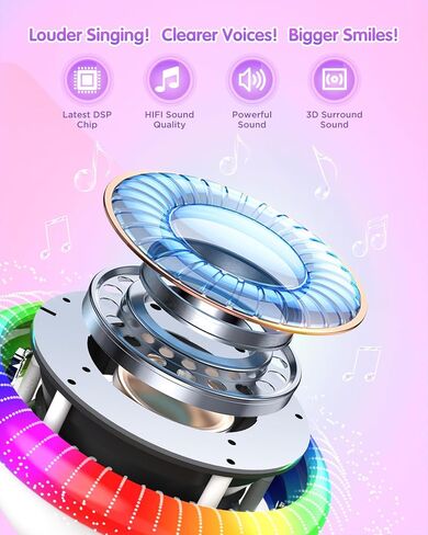 Mini Karaoke Machine for Kids with 2 Wireless Microphones, Portable Bluetooth Speaker Gift for Girls Toys 4, 5, 6, 7, 8, 9, 10, 12+ Years, LED Lights Chritmas Birthday Festival for Party, Home(Purple) in Saudi Arabia