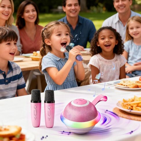 Mini Karaoke Machine for Kids with 2 Wireless Microphones, Portable Bluetooth Speaker Gift for Girls Toys 4, 5, 6, 7, 8, 9, 10, 12+ Years, LED Lights Chritmas Birthday Festival for Party, Home(Purple) in Saudi Arabia