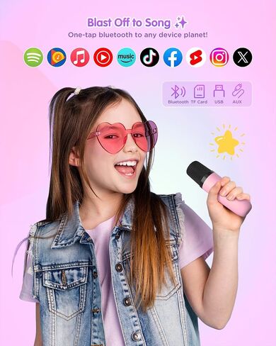 Mini Karaoke Machine for Kids with 2 Wireless Microphones, Portable Bluetooth Speaker Gift for Girls Toys 4, 5, 6, 7, 8, 9, 10, 12+ Years, LED Lights Chritmas Birthday Festival for Party, Home(Purple) in Saudi Arabia