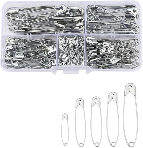 150-Pack Safety Pins Assorted - 5 Sizes Small to Large, Nickel Plated Steel Pins for Clothes, Costume Sewing, Arts and Crafts, Durable and Rust-Resistant, Silver in Saudi Arabia