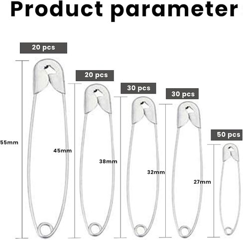 150-Pack Safety Pins Assorted - 5 Sizes Small to Large, Nickel Plated Steel Pins for Clothes, Costume Sewing, Arts and Crafts, Durable and Rust-Resistant, Silver in Saudi Arabia