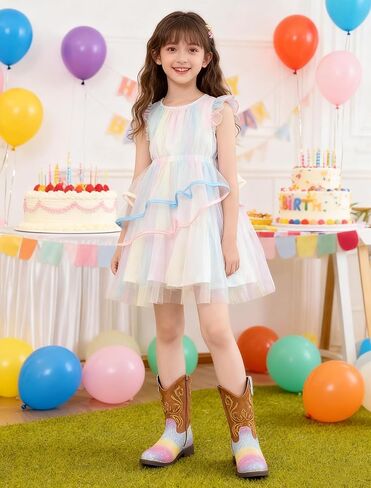 DADAWEN Kids Glitter Square Toe Cowgirl Boots Cowboy Western Boots Boys Girls Mid Calf Riding Shoes With Side Zipper in Saudi Arabia