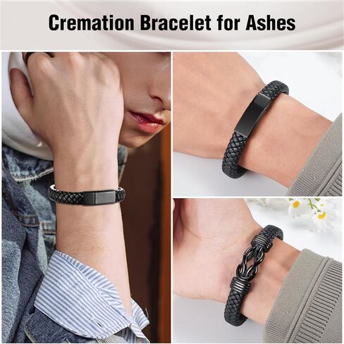 abooxiu Urn Bracelet for Ashes Leather Cremation Bracelet for Human Ashes Stainless Steel Ashes Bracelet Memorial Cremation Jewelry Keepsake Bangle for Men in Kuwait