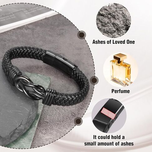 abooxiu Urn Bracelet for Ashes Leather Cremation Bracelet for Human Ashes Stainless Steel Ashes Bracelet Memorial Cremation Jewelry Keepsake Bangle for Men in Kuwait