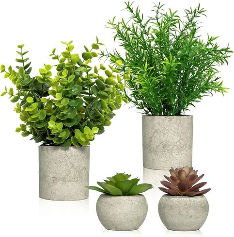 Ferrisland Small Fake Plants Artificial - 2 Pcs Office Desk Faux Plant Potted Decor - Mini Bathroom Indoor Decorations for Home Table Shelf Room Aesthetic in Kuwait