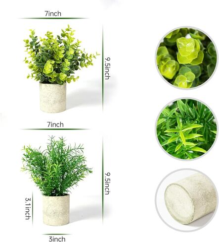 Ferrisland Small Fake Plants Artificial - 2 Pcs Office Desk Faux Plant Potted Decor - Mini Bathroom Indoor Decorations for Home Table Shelf Room Aesthetic in Kuwait