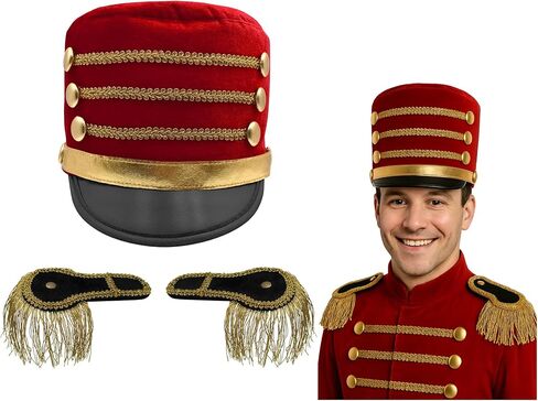 Adult Drummer Boy Toy Soldier Hat Shoulder Epaulettes Costume Accessory in Saudi Arabia