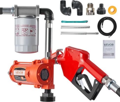 VEVOR Fuel Transfer Pump, 12V DC 10 GPM, Portable Diesel Transfer Pump Kit, with Auto Shut-Off Nozzle, Discharge Hose, Overheat Protection, Power Cable, Explosion-Proof, for Gasoline Diesel Kerosene in Saudi Arabia