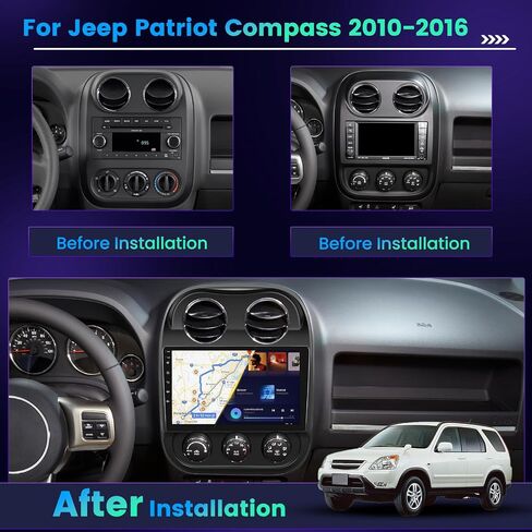 Hikity 2G+32G Android Car Stereo for Jeep Patriot Compass 2010-2016 Radio, 10.1 Inch Touch Screen with Apple CarPlay Android Auto Mirror Link Bluetooth FM Radio HiFi GPS WiFi AHD Backup Camera Mic in Kuwait