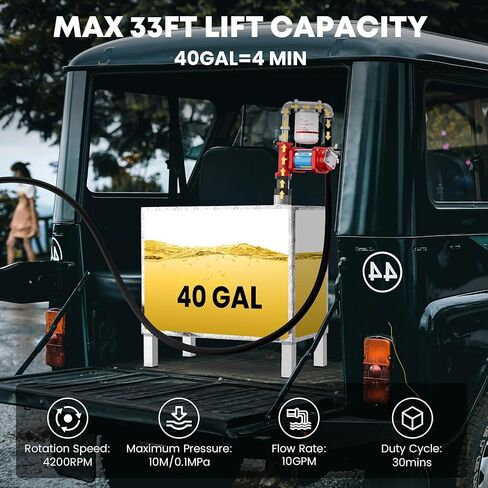 مضخة نقل الوقود، مضخة نقل 10GPM 12 فولت مع خرطوم تفريغ وفوهة أوتوماتيكية، حديد الزهر شديد التحمل للبنزين والديزل والكيروسين والديزل الحيوي in Kuwait