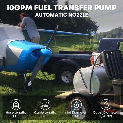 مضخة نقل الوقود، مضخة نقل 10GPM 12 فولت مع خرطوم تفريغ وفوهة أوتوماتيكية، حديد الزهر شديد التحمل للبنزين والديزل والكيروسين والديزل الحيوي in Kuwait