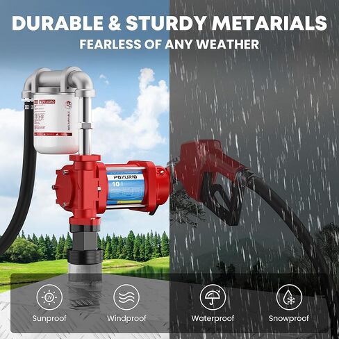 مضخة نقل الوقود، مضخة نقل 10GPM 12 فولت مع خرطوم تفريغ وفوهة أوتوماتيكية، حديد الزهر شديد التحمل للبنزين والديزل والكيروسين والديزل الحيوي in Kuwait