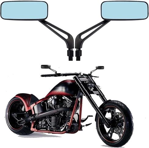 Motorcycle Handlebar Rear View Mirrors Rectangle Black Square Blue Glass 8mm/10mm Universal Side Mirror Mobike Accessories(Black clear lens) in Kuwait