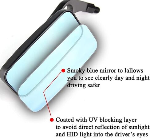 Motorcycle Handlebar Rear View Mirrors Rectangle Black Square Blue Glass 8mm/10mm Universal Side Mirror Mobike Accessories(Black clear lens) in Kuwait