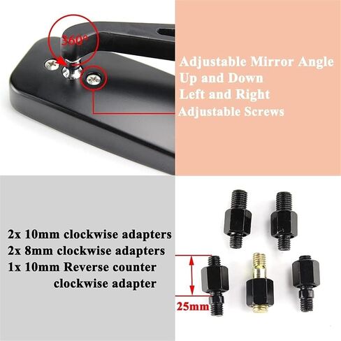 Motorcycle Handlebar Rear View Mirrors Rectangle Black Square Blue Glass 8mm/10mm Universal Side Mirror Mobike Accessories(Black clear lens) in Kuwait