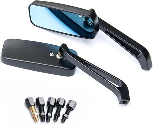 Motorcycle Handlebar Rear View Mirrors Rectangle Black Square Blue Glass 8mm/10mm Universal Side Mirror Mobike Accessories(Black clear lens) in Kuwait
