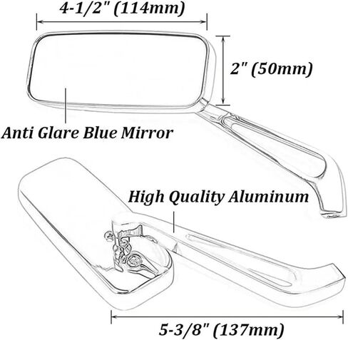 Motorcycle Handlebar Rear View Mirrors Rectangle Black Square Blue Glass 8mm/10mm Universal Side Mirror Mobike Accessories(Black clear lens) in Kuwait