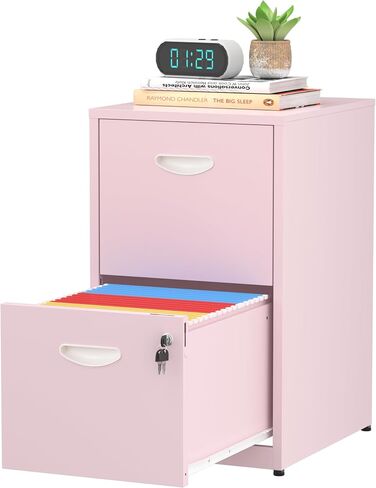 2 Drawer File Cabinet with Lock,Small Filing Cabinet for Home Office,Metal Vertical File Under Desk Cabinets for A4/Letter,Assembly Required,Pink in Saudi Arabia