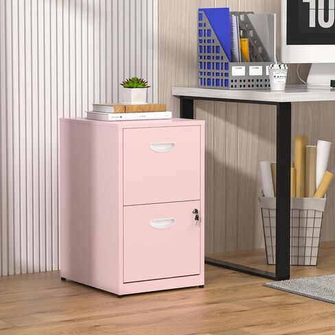 2 Drawer File Cabinet with Lock,Small Filing Cabinet for Home Office,Metal Vertical File Under Desk Cabinets for A4/Letter,Assembly Required,Pink in Saudi Arabia