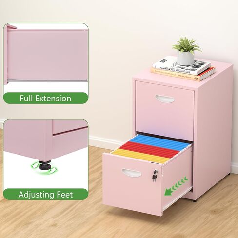 2 Drawer File Cabinet with Lock,Small Filing Cabinet for Home Office,Metal Vertical File Under Desk Cabinets for A4/Letter,Assembly Required,Pink in Saudi Arabia