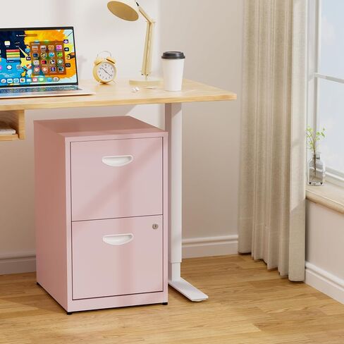 2 Drawer File Cabinet with Lock,Small Filing Cabinet for Home Office,Metal Vertical File Under Desk Cabinets for A4/Letter,Assembly Required,Pink in Saudi Arabia