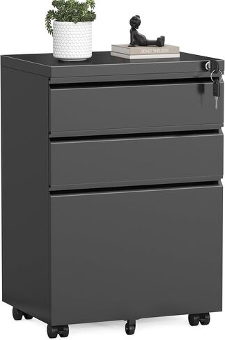 INTERGREAT 3 Drawer Mobile File Cabinet with Lock, Metal Filing Cabinets for Home Office, Rolling Under Desk Organizer for Letters/Legal/A4, (Fully Assembled-Black) in Kuwait