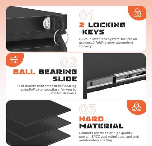 INTERGREAT 3 Drawer Mobile File Cabinet with Lock, Metal Filing Cabinets for Home Office, Rolling Under Desk Organizer for Letters/Legal/A4, (Fully Assembled-Black) in Kuwait
