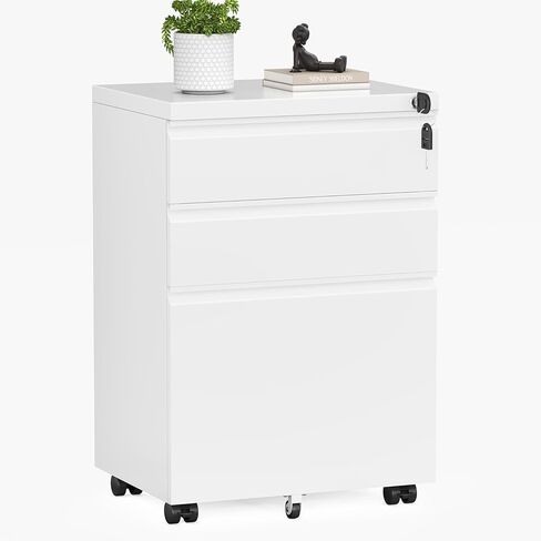 INTERGREAT 3 Drawer Mobile File Cabinet with Lock, Metal Filing Cabinets for Home Office, Rolling Under Desk Organizer for Letters/Legal/A4, (Fully Assembled-Black) in Kuwait