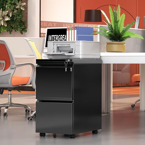 خزانة ملفات متنقلة ذات 3 أدراج من INTERGREAT مع قفل، وخزائن ملفات معدنية للمكتب المنزلي، ومنظم مكتبي متدحرج للحروف/القانونية/A4، (مجمعة بالكامل باللون الأسود) in Kuwait