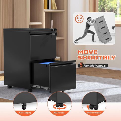 خزانة ملفات متنقلة ذات 3 أدراج من INTERGREAT مع قفل، وخزائن ملفات معدنية للمكتب المنزلي، ومنظم مكتبي متدحرج للحروف/القانونية/A4، (مجمعة بالكامل باللون الأسود) in Kuwait