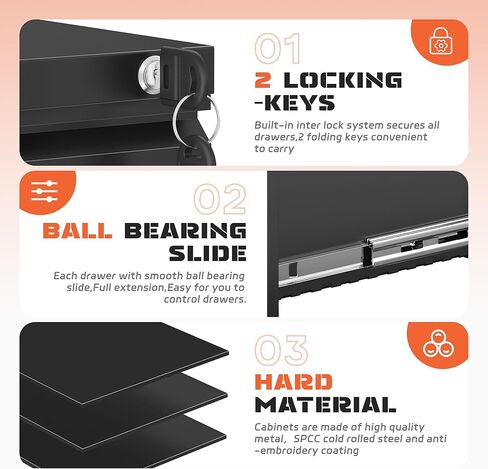 خزانة ملفات متنقلة ذات 3 أدراج من INTERGREAT مع قفل، وخزائن ملفات معدنية للمكتب المنزلي، ومنظم مكتبي متدحرج للحروف/القانونية/A4، (مجمعة بالكامل باللون الأسود) in Kuwait