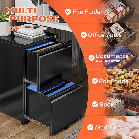 خزانة ملفات متنقلة ذات 3 أدراج من INTERGREAT مع قفل، وخزائن ملفات معدنية للمكتب المنزلي، ومنظم مكتبي متدحرج للحروف/القانونية/A4، (مجمعة بالكامل باللون الأسود) in Kuwait