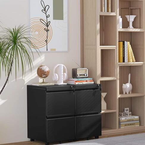 خزانة ملفات متنقلة ذات 3 أدراج من INTERGREAT مع قفل، وخزائن ملفات معدنية للمكتب المنزلي، ومنظم مكتبي متدحرج للحروف/القانونية/A4، (مجمعة بالكامل باللون الأسود) in Kuwait