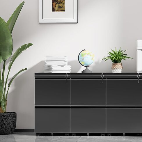 خزانة ملفات متنقلة ذات 3 أدراج من INTERGREAT مع قفل، وخزائن ملفات معدنية للمكتب المنزلي، ومنظم مكتبي متدحرج للحروف/القانونية/A4، (مجمعة بالكامل باللون الأسود) in Kuwait